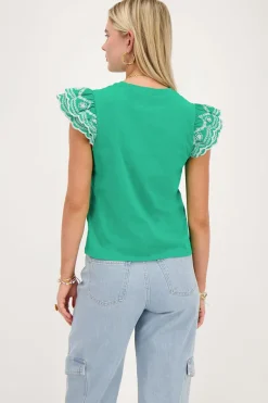 Groene Top Met Embroidery Mouwen