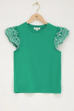 Groene Top Met Embroidery Mouwen
