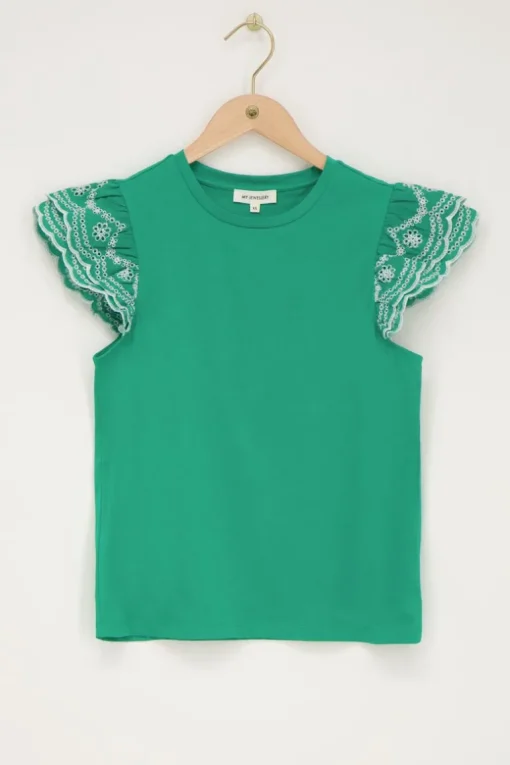 Groene Top Met Embroidery Mouwen