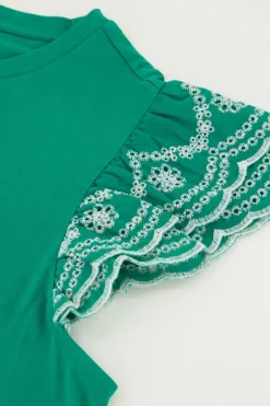Groene Top Met Embroidery Mouwen