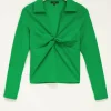 Groene Top Met Kraag & Knoop Detail