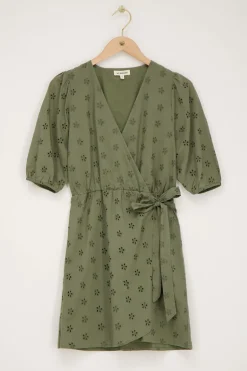 Groene Wikkeljurk Met Bloemen Embroidery