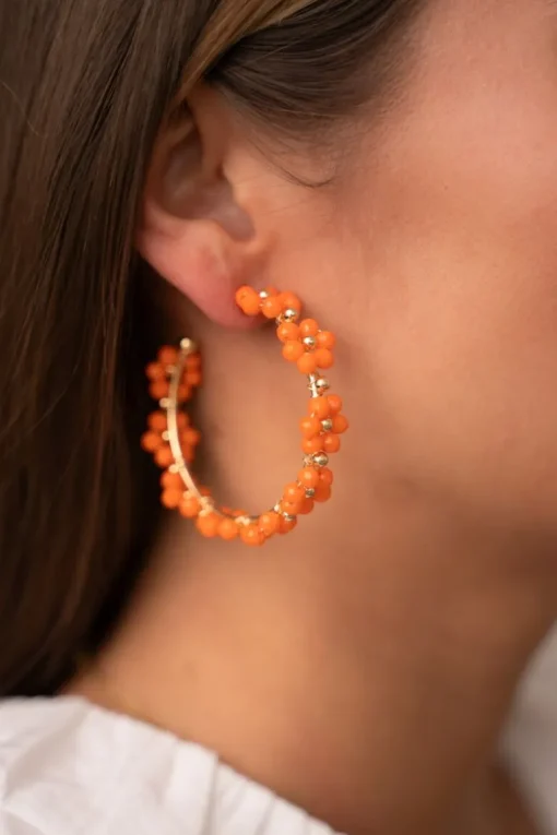 Grote Oorringen Met Oranje Bloemetjes