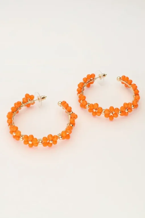 Grote Oorringen Met Oranje Bloemetjes