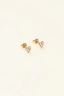 Hartjes Studs Met Strass & Parel