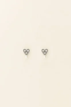 Hartjes Studs Met Strass & Parel