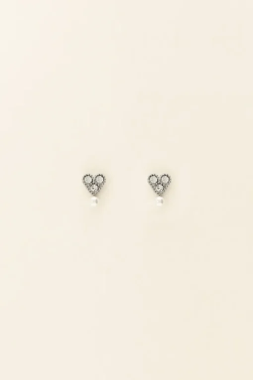 Hartjes Studs Met Strass & Parel