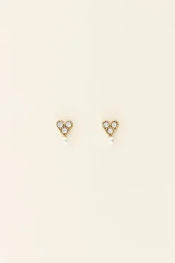 Hartjes Studs Met Strass & Parel