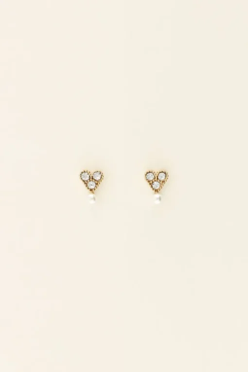 Hartjes Studs Met Strass & Parel