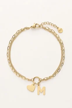 Initial Dubbele Armband Met Hartje