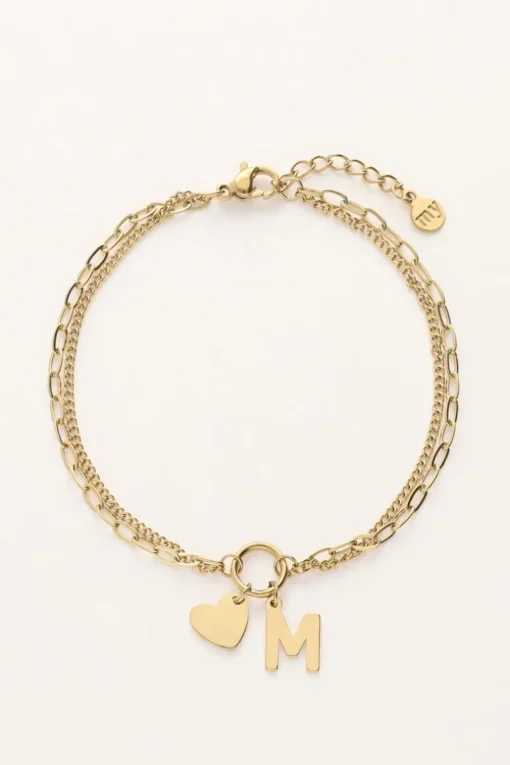 Initial Dubbele Armband Met Hartje