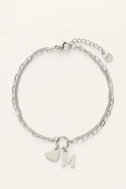 Initial Dubbele Armband Met Hartje