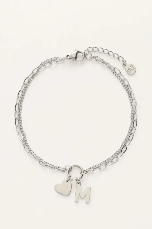 Initial Dubbele Armband Met Hartje