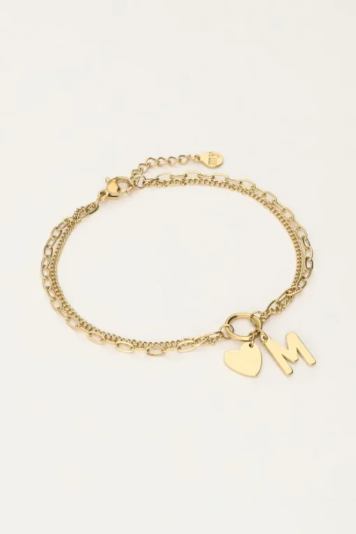 Initial Dubbele Armband Met Hartje