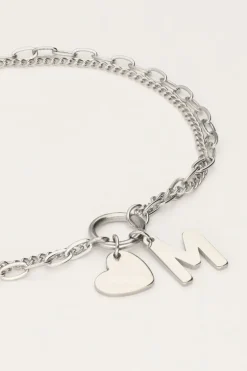 Initial Dubbele Armband Met Hartje