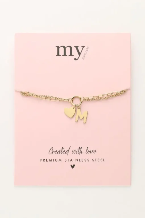 Initial Dubbele Armband Met Hartje