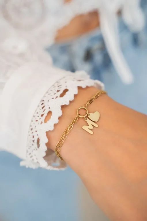 Initial Dubbele Armband Met Hartje
