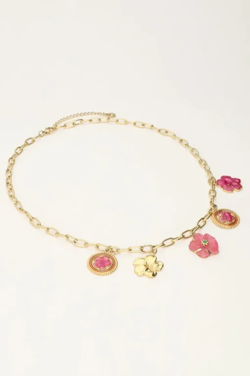 Island Ketting Met 5 Bedel Bloemen