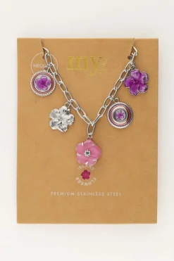 Island Ketting Met 5 Bedel Bloemen