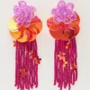 Island Oorhangers Met Bloemen En Roze Slierten
