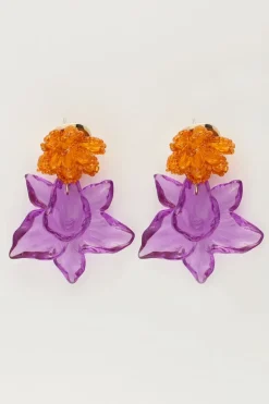 Island Oorhangers Met Oranje En Paarse Bloem