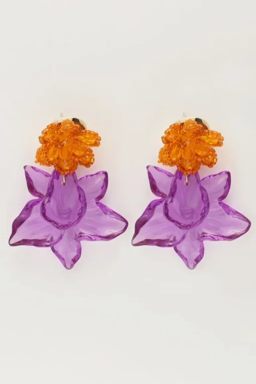 Island Oorhangers Met Oranje En Paarse Bloem