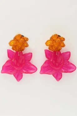 Island Oorhangers Met Oranje En Roze Bloem
