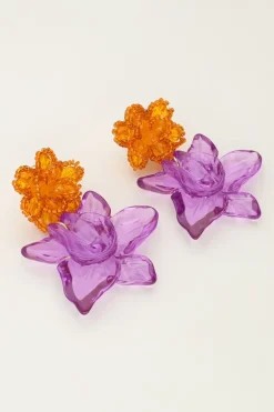 Island Oorhangers Met Oranje En Paarse Bloem