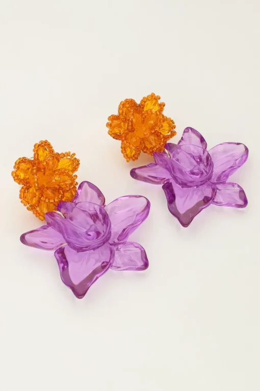 Island Oorhangers Met Oranje En Paarse Bloem