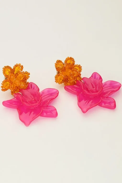 Island Oorhangers Met Oranje En Roze Bloem