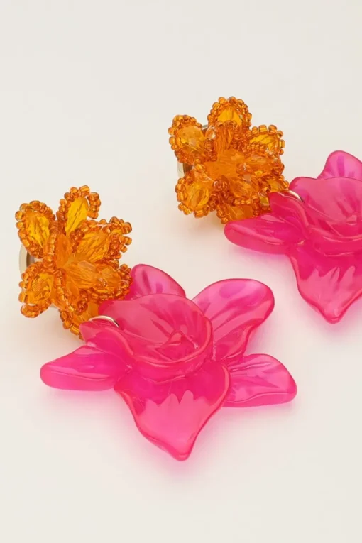Island Oorhangers Met Oranje En Roze Bloem