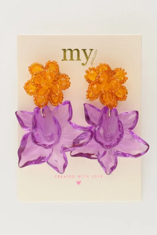 Island Oorhangers Met Oranje En Paarse Bloem