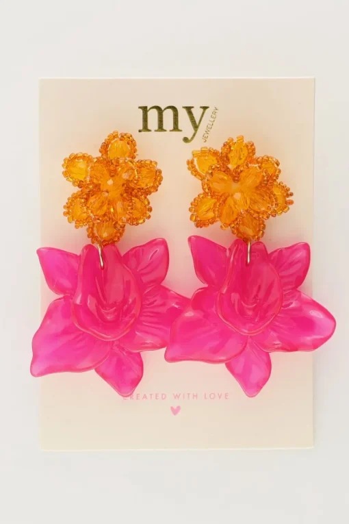 Island Oorhangers Met Oranje En Roze Bloem