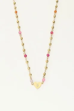 Ketting Met Hart En Roze Kralen