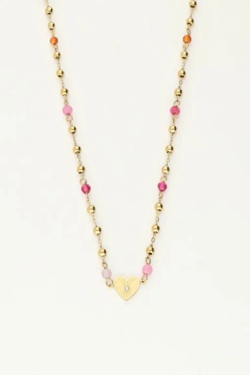 Ketting Met Hart En Roze Kralen