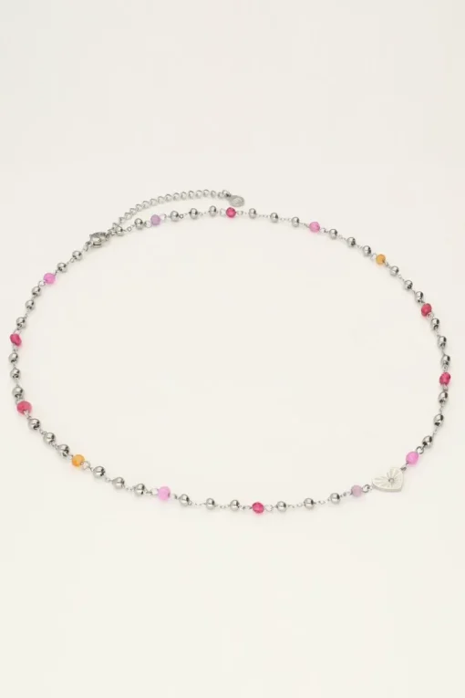 Ketting Met Hart En Roze Kralen
