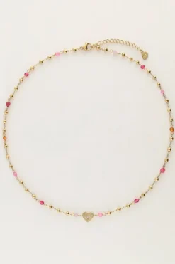 Ketting Met Hart En Roze Kralen