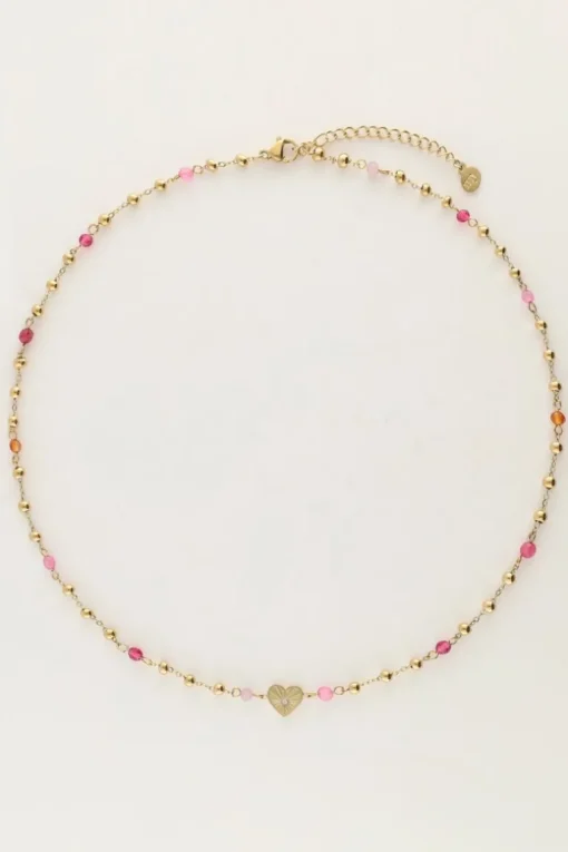 Ketting Met Hart En Roze Kralen