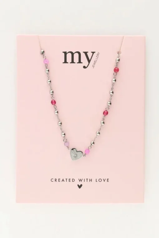 Ketting Met Hart En Roze Kralen
