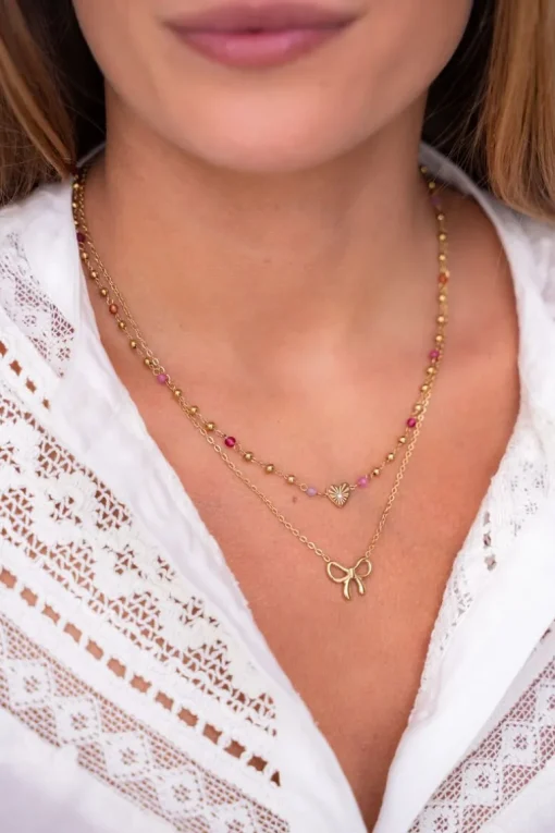 Ketting Met Hart En Roze Kralen