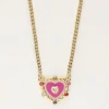 Ketting Met Paarse Hartjes Bedel Met Gekleurde Steentjes