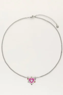 Ketting Met Paarse Hartjes Bedel Met Gekleurde Steentjes