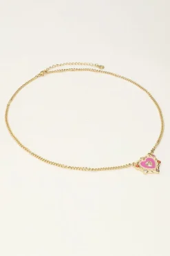 Ketting Met Paarse Hartjes Bedel Met Gekleurde Steentjes