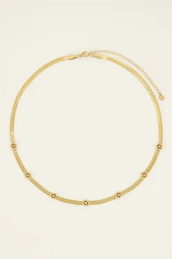 Ketting Met Platte Schakel & Bloemen