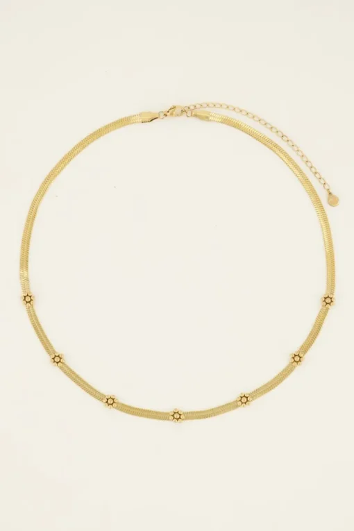 Ketting Met Platte Schakel & Bloemen