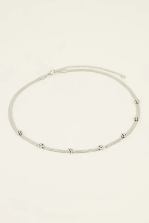 Ketting Met Platte Schakel & Bloemen