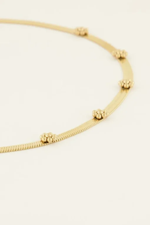 Ketting Met Platte Schakel & Bloemen