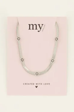 Ketting Met Platte Schakel & Bloemen