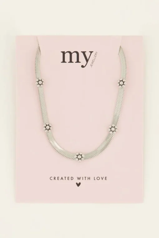 Ketting Met Platte Schakel & Bloemen