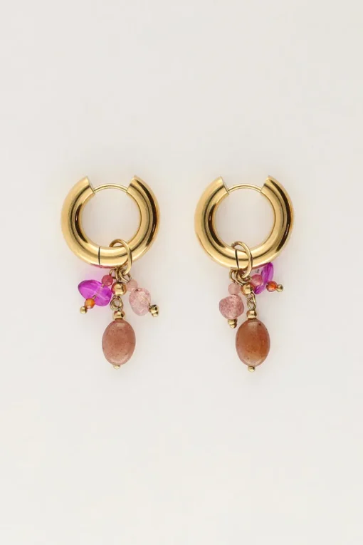 Kleine Oorringen Met Roze & Bruine Steentjes
